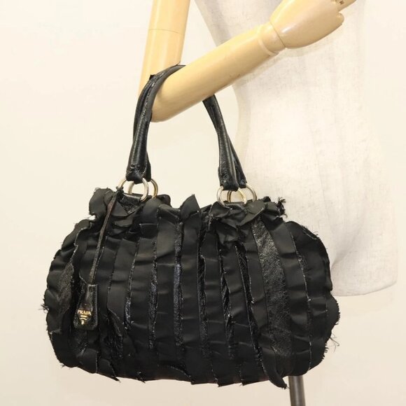 PRADA Tote Bag Leather nylon Black Auth - Picture 1 of 16